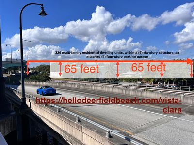 Appx height profile of 6-story, 327-unit Vista Clara apartment complex, and it’s four-story garage.