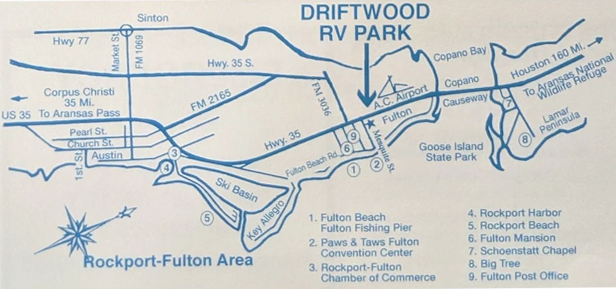Map of the Driftwood Rv Park, in Rockport TX