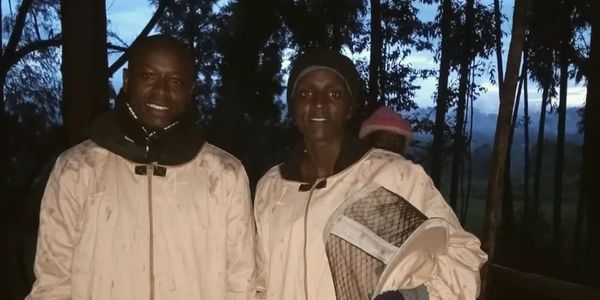 Mark and Faith in Bee Suits