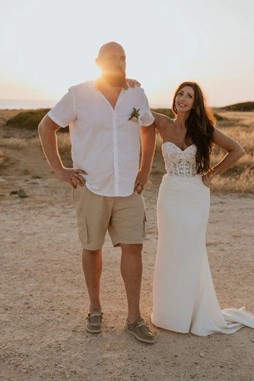 bride and groom sunset wedding image in cyprus paphos town by cyprus wedding photographer near edro 