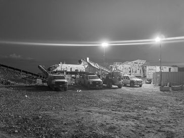 Three mobile welding rigs completing  mine crusher maintenance at a remote mine site.