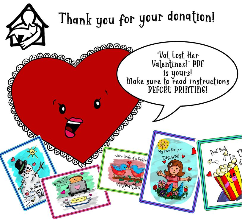 Thank you message with a heart and Valentine card illustrations.