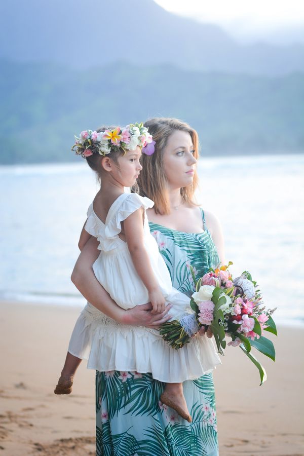 Flower girl head lei brides maids kauai wedding beach wedding tropical maids dress 