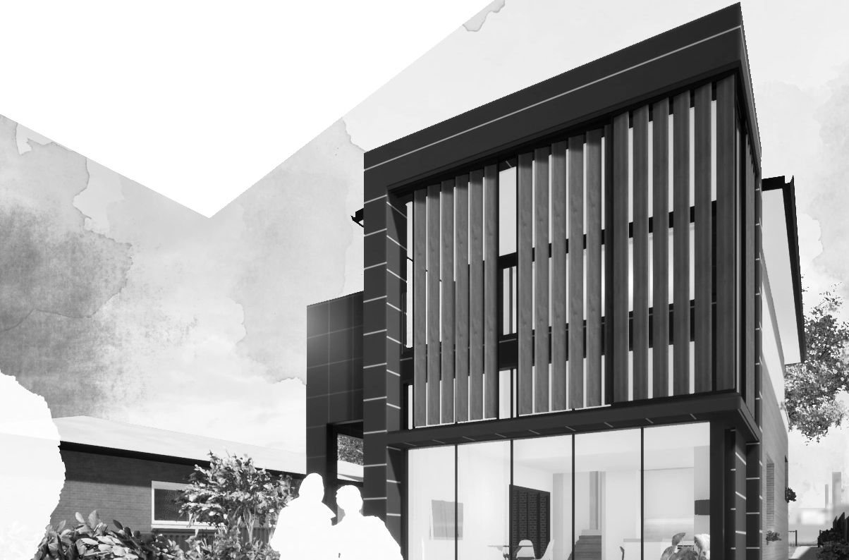 A rendered image of the proposed modern rear façade of new dwelling at Lancaster Avenue