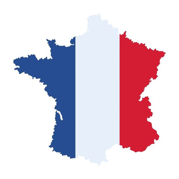 Map of France colored with the French flag's blue, white, and red vertical stripes.