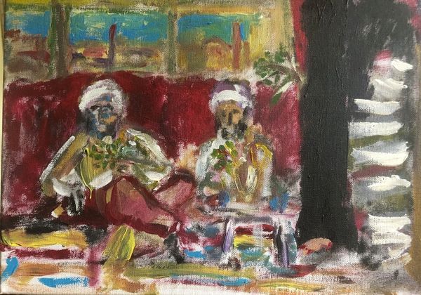 Qat Chewing or the Upstairs Room. 2010.
30X40 Acrylic 
£180
