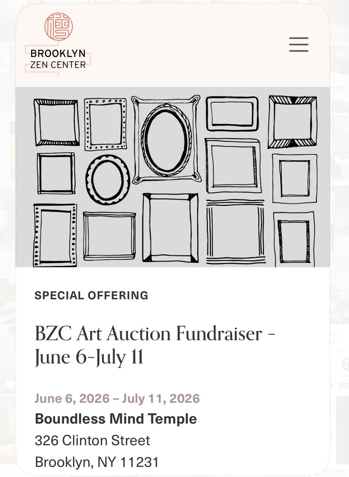 Fund raising event, art auction for Brooklyn Zen Center/ Temple organized by Matthew Menzies