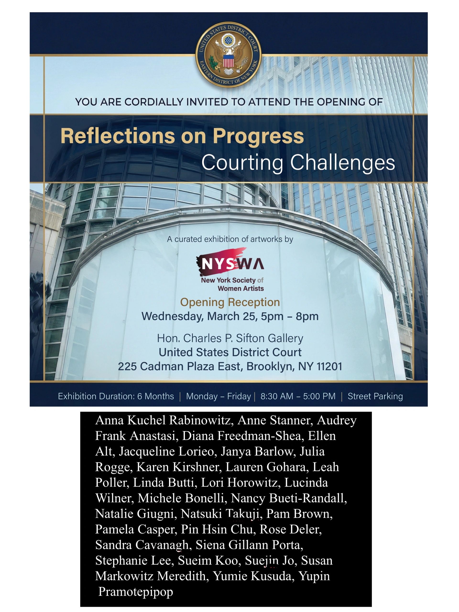Reflections on Progress – Courting Challenges,  curated  by NYSWA at Charles P. Sifton Gallery