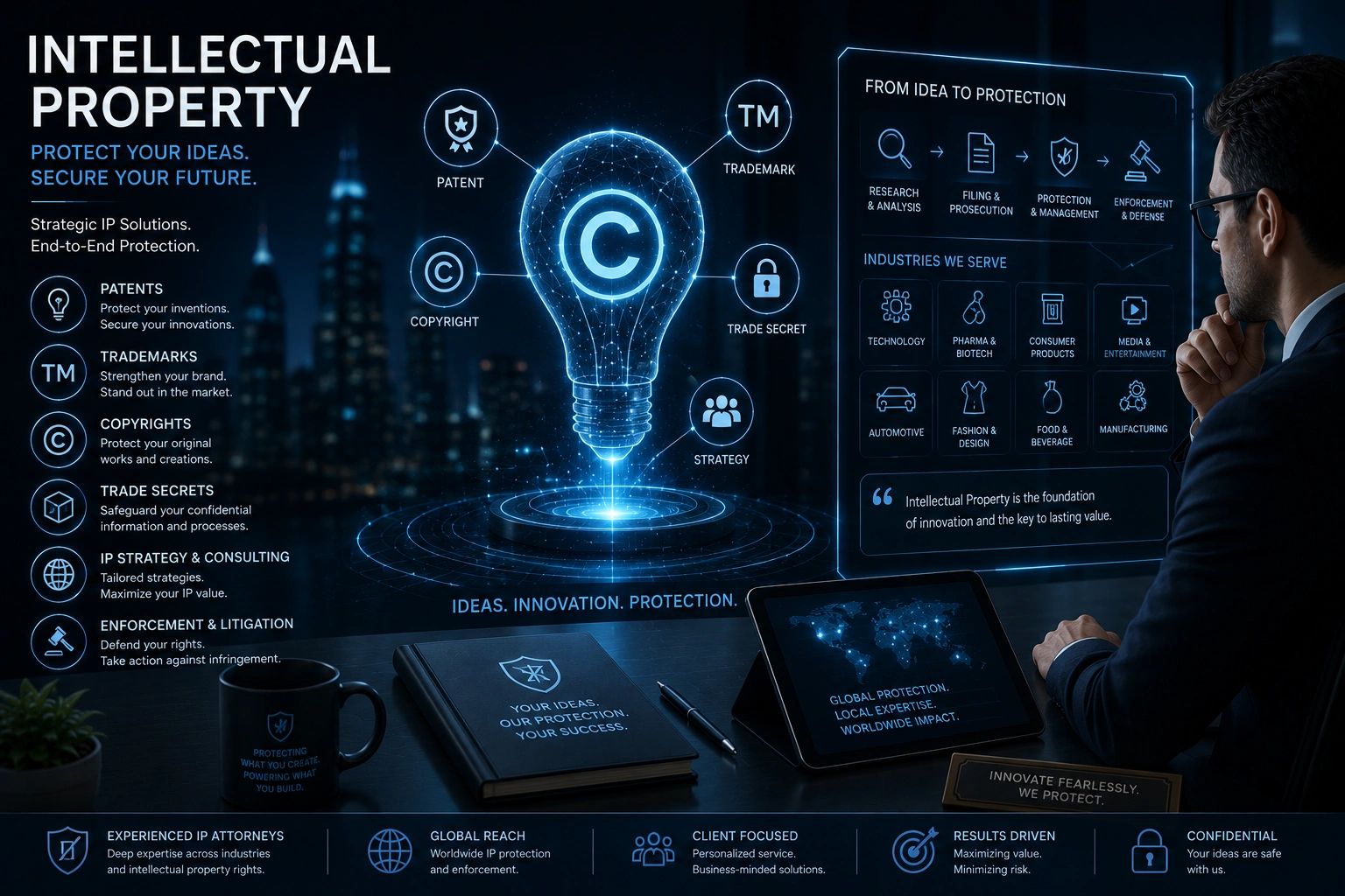 Holographic light bulb illustrating intellectual property protection and strategy.