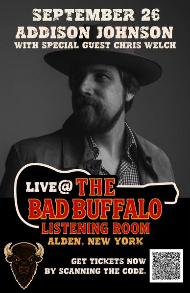 Concert poster for Addison Johnson with special guest Chris Welch at The Bad Buffalo.