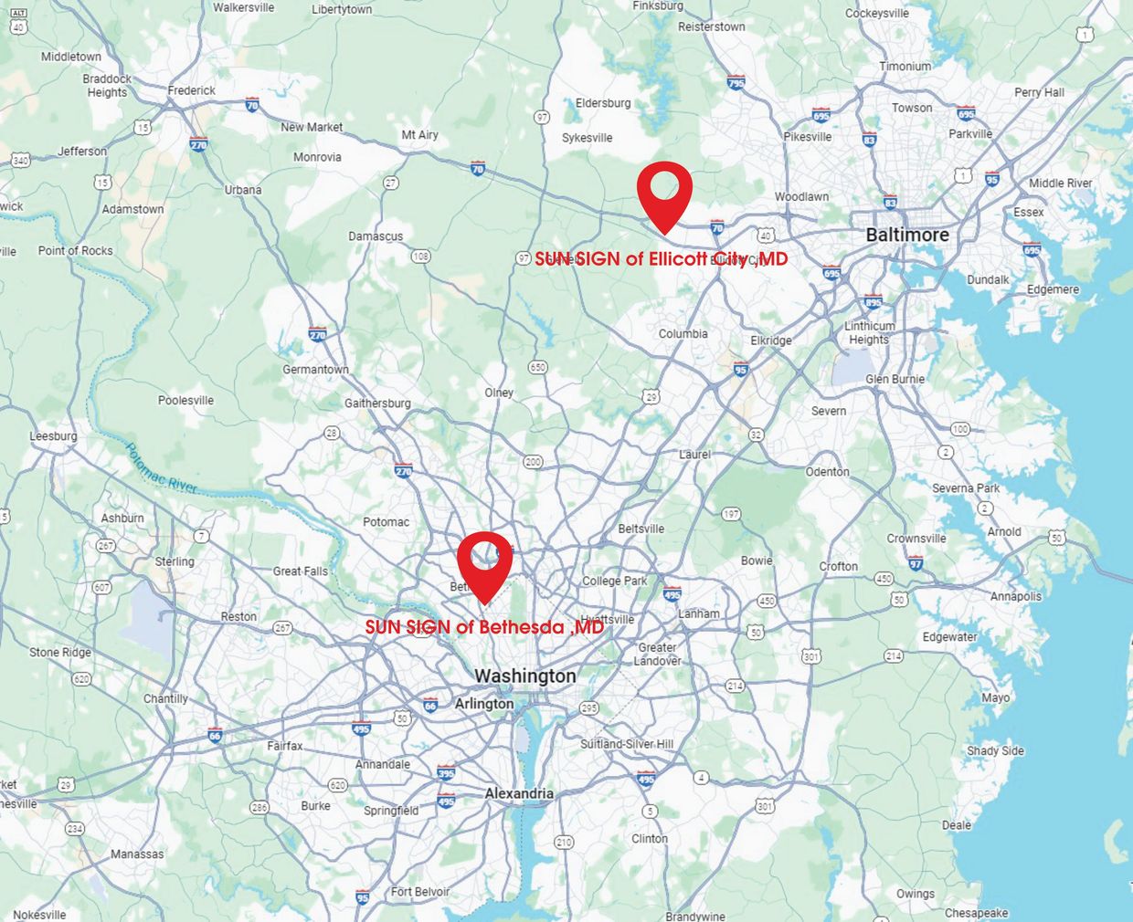 Sign Service Areas | Maryland Sign Company | Sun Sign