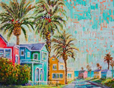 Colorful houses by the beach,GALVESTON ART PRINTS,ORIGINALS,COMMISSION PAINTINGS