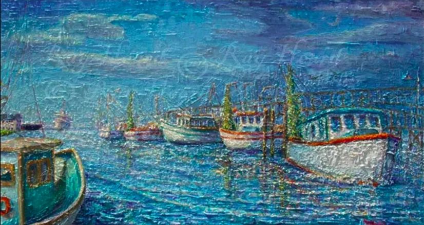 shrimp boats,oil painting original,The Heard Art Gallery,Galveston Tx art,katies,harbor house
