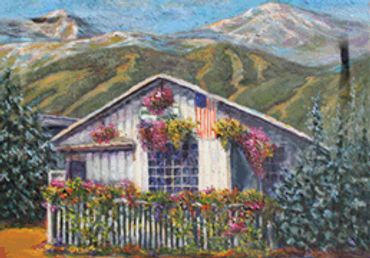 Breckenridge home with/picket fence/cascading flowers/ski slopes in distance