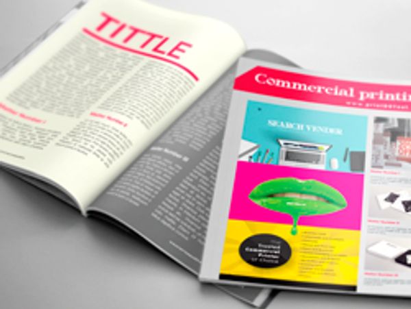 Open magazines with colorful advertisements and articles.