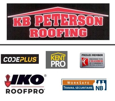 Logo collage featuring KB Peterson Roofing and industry certifications.