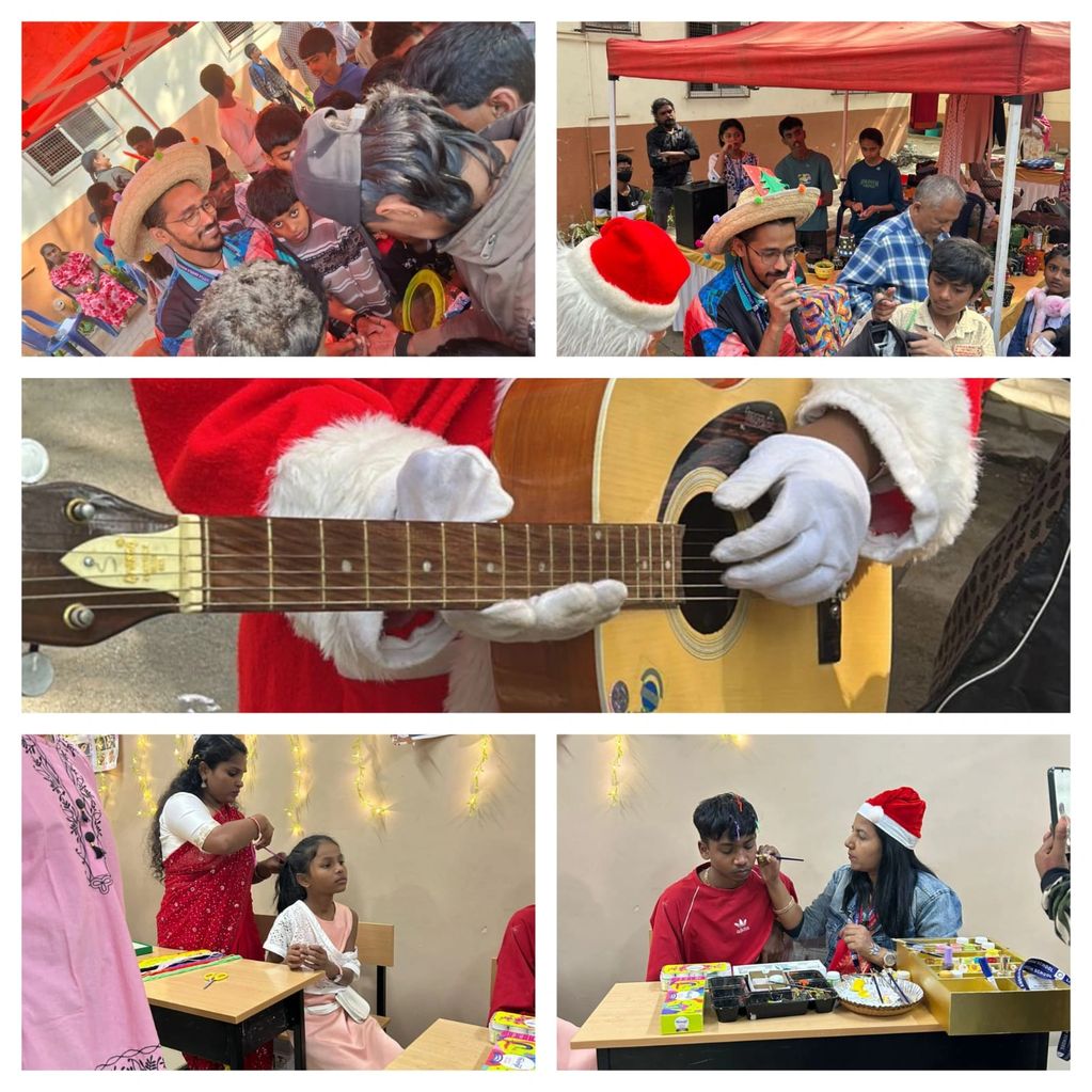 Community celebration with music, face painting, and festive costumes.