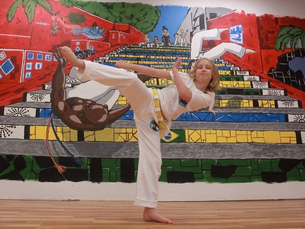 capoeira family training online, virtual, fun fitness, martial arts teen playing, kick