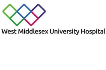 Logo of West Middlesex University Hospital with colorful interlinked diamonds.