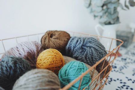 yarn basket, wool balls, knitting basket