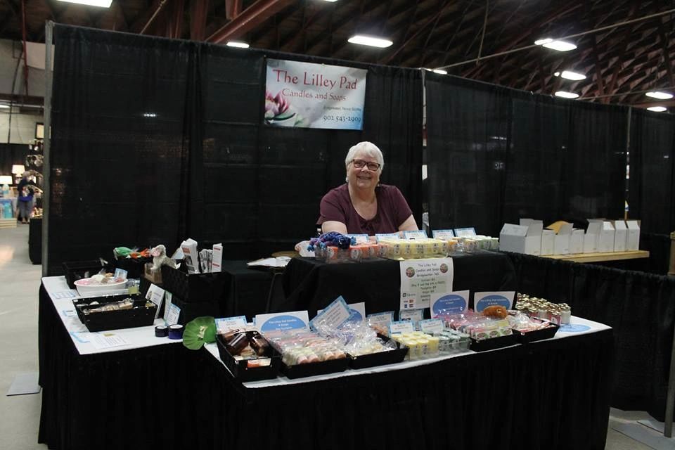 The Lilley Pad Candles and Soaps set  up at the Lunenburg Craft show in 2019 with my candles, soaps