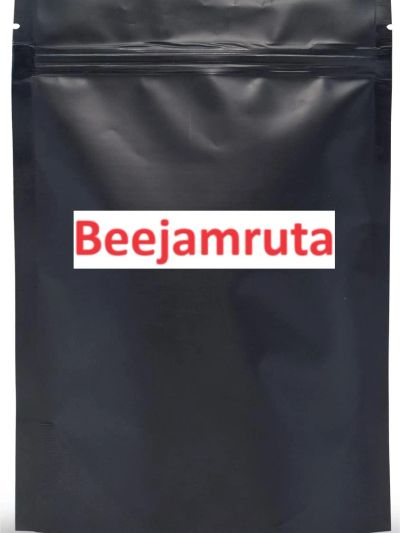 Black resealable pouch with Beejamruta label.