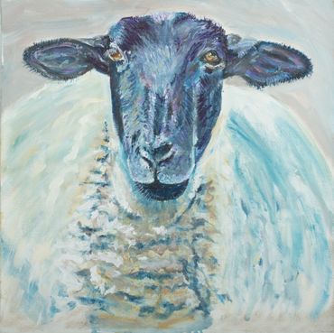 Sheep, Suffolk, painting, greetings card