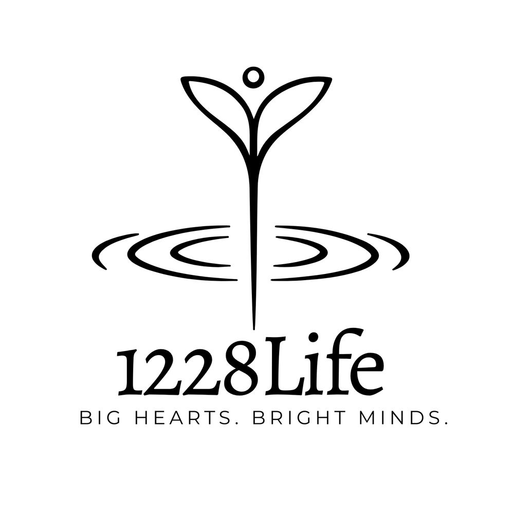 Logo with a stylized figure and ripples, text reads '1228Life' and slogan.