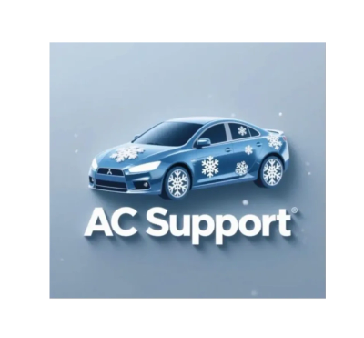 Blue car with snowflakes and AC Support text.
