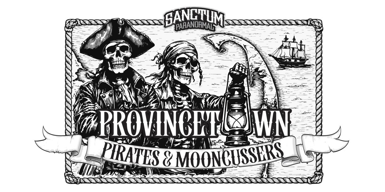 Skeleton pirates with a lantern and ship, Provincetown theme.