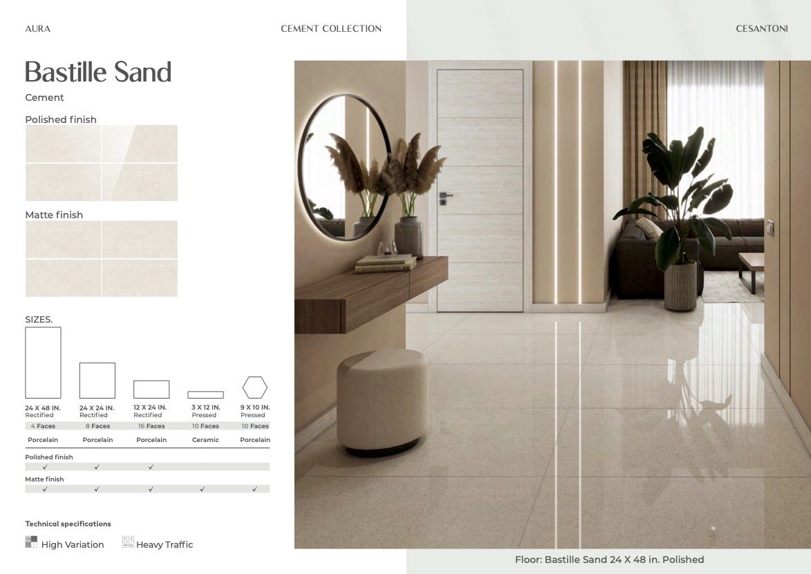 Bastille Sand tile 24in by 48in porcelain rectified tile with beige gold sand stone finish