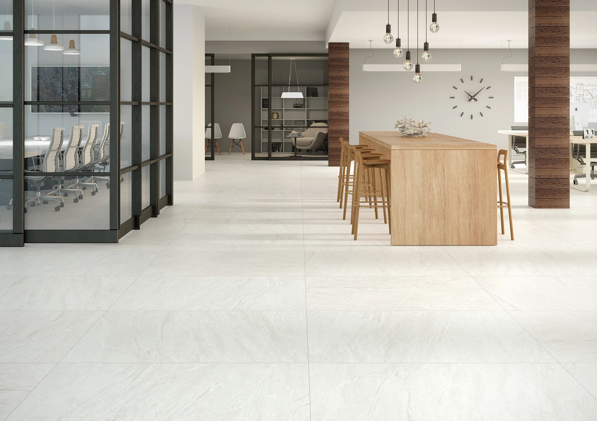 Helsinki tile 24in by 48in porcelain rectified tile with beige gold sand stone finish on floor