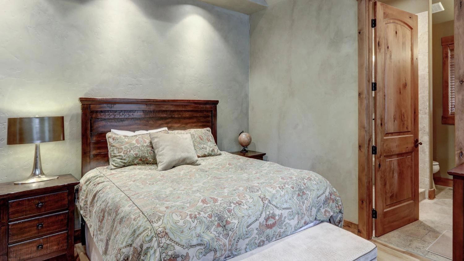 Venetian plaster on a bedroom wall.