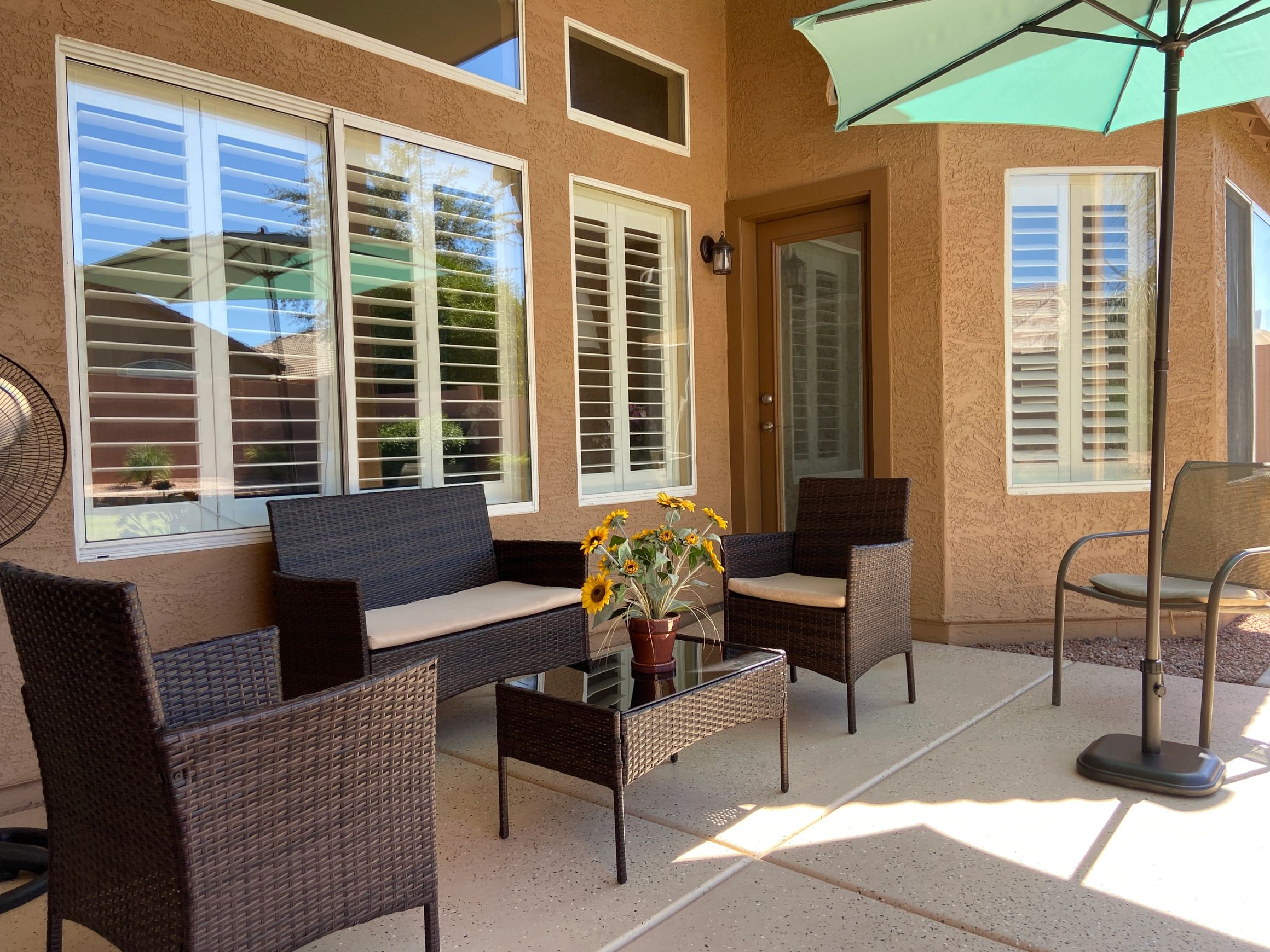 Covered patio at Marigold at Redwood Assisted Living Home.