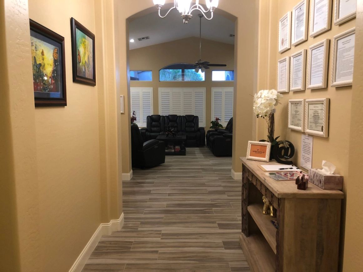 Shared hallway at Marigold at Redwood Assisted Living Home.