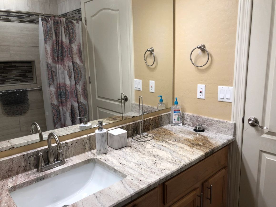 Bathroom shown at Marigold at Redwood Assisted Living Home.