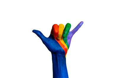 Rainbow painted shaka hand