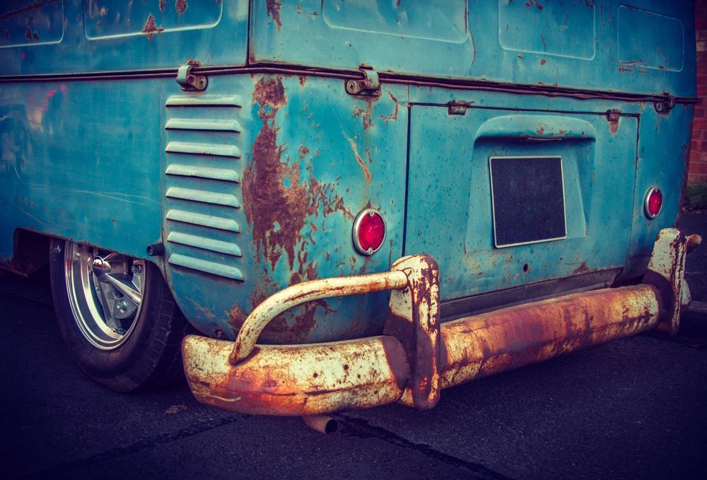 Blue old van -  old rusty van.