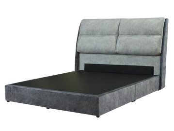 Modern grey upholstered bed frame with cushioned headboard.