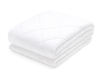 Folded white quilt with stitched pattern.