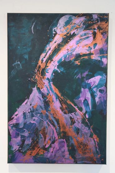 abstract purple, copper and teal painting A1 canvas