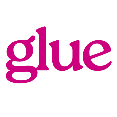 The word "glue" displayed in bold magenta text.