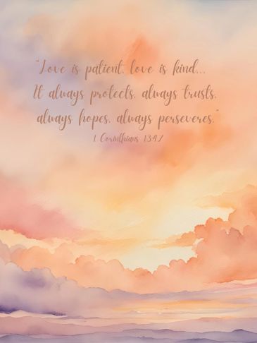 Inspirational quote about love with a serene pastel sky background.