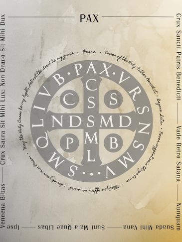 An ancient circular symbol with Latin letters and inscriptions for peace and protection.