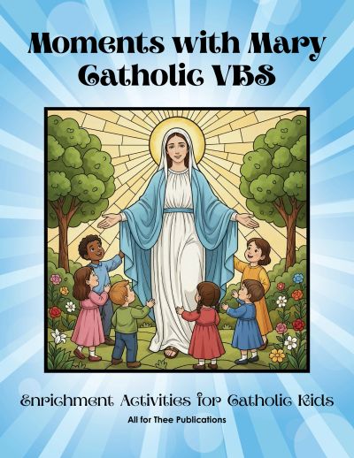 Illustration of Mary with children for Catholic VBS program.