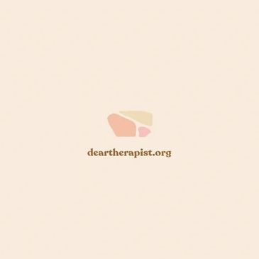 Minimalistic logo with pastel shapes and 'deartherapist.org' text.