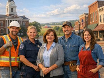 Group of local workers smiling and sharing their level of importance to the community.