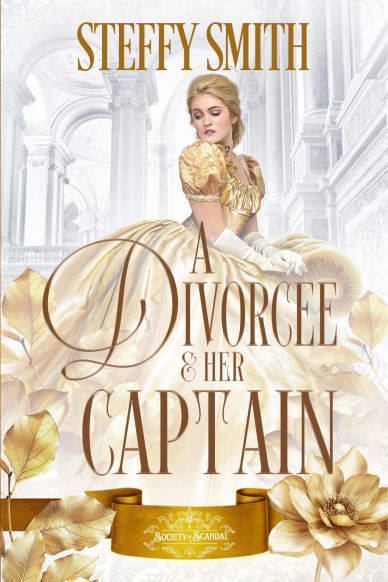 Regency-era romance novel cover featuring a woman in a golden gown.