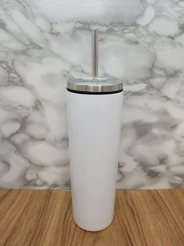 Cupture Stainless Steel Skinny Insulated Tumbler Cup with Lid and Reusable  Straw - 16 oz (White Marble)