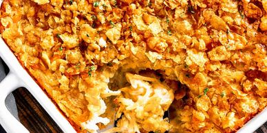 Golden crispy casserole topped with crunchy crumbs.